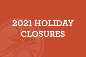 2021 holiday closures on a red background