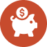 Icon of a white piggy bank with a coin featuring a dollar sign above it, set against a red circular background, suggesting savings or financial planning.